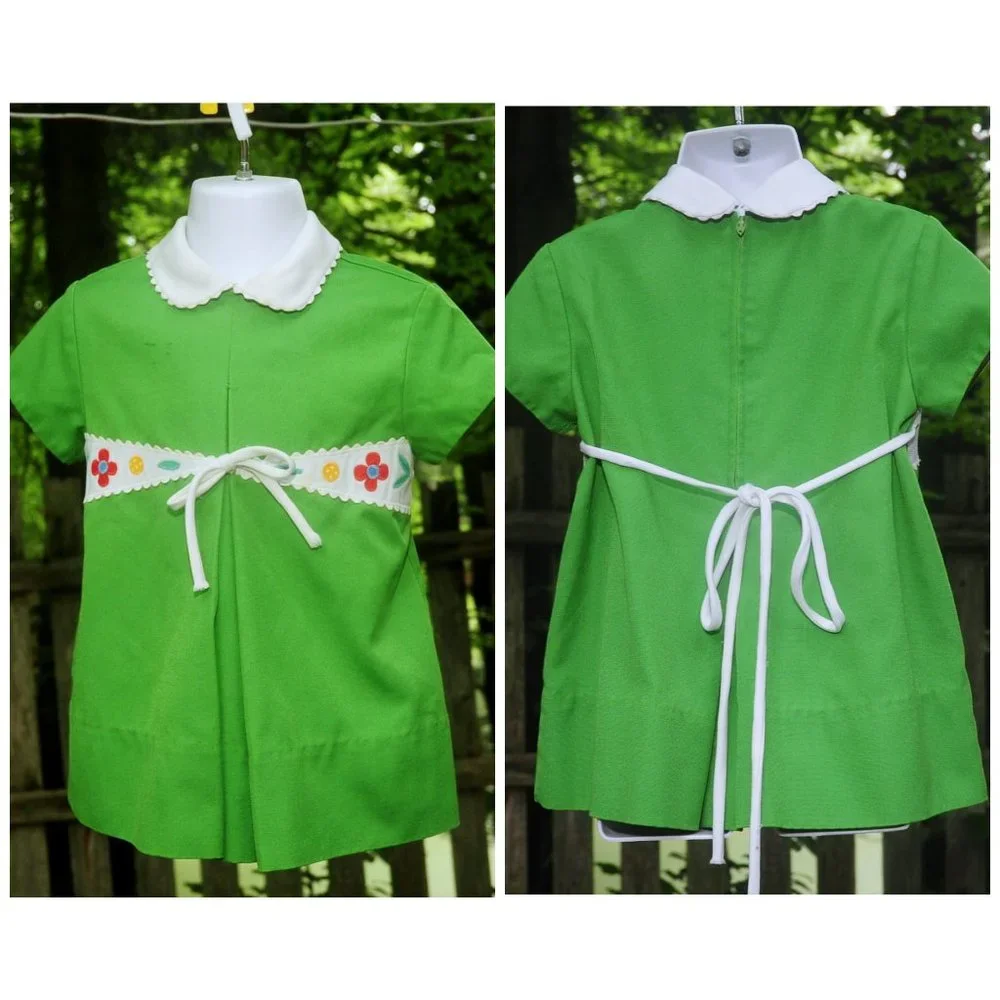 VTG 70's Saks Fifth Ave Kelly Green Girls School Church Party Dress Size 18M/2T - Picture 2 of 9